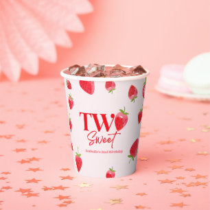 Strawberry Two Sweet Pink Red 2nd Birthday Party Paper Cups