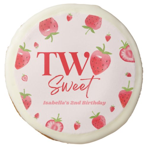 Strawberry Two Sweet Pink Red 2nd Birthday Party Sugar Cookie