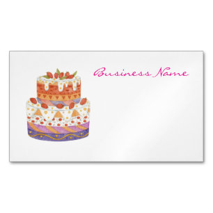 Strawberry two-tier cake business card magnet