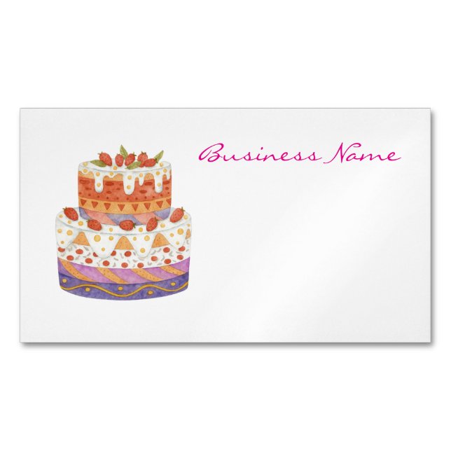 Strawberry two-tier cake business card magnet (Front)