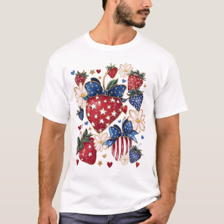 Strawberry USA Flag Patriotic Fourth 4th of july T-Shirt