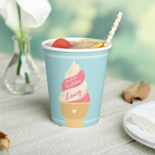 Strawberry Vanilla Ice Cream Kids Birthday Party Paper Cups