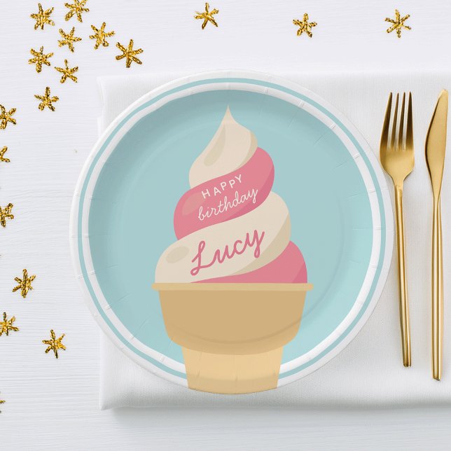 Strawberry Vanilla Ice Cream Kids Birthday Party Paper Plates (Creator Uploaded)
