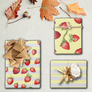 Strawberry Vanilla Stripes Wrapping Paper Sheets