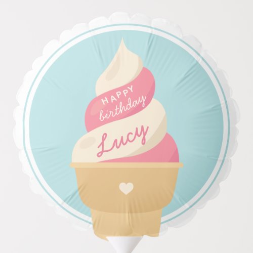 Strawberry Vanilla Swirl Ice Cream Kids Birthday Balloon