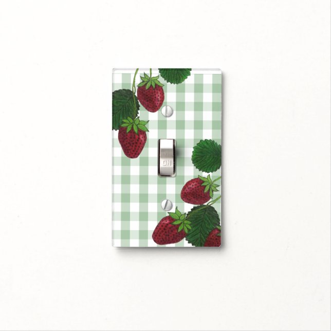 Strawberry Vine And Gingham Light Switch Cover (In Situ)
