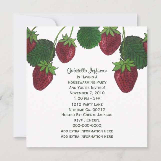 Strawberry Vine And Gingham: Party Invitation (Front)
