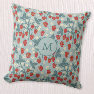Strawberry Vine Heritage Cottage Style Monogram Throw Pillow