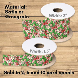 Strawberry Vine Pattern Satin Ribbon