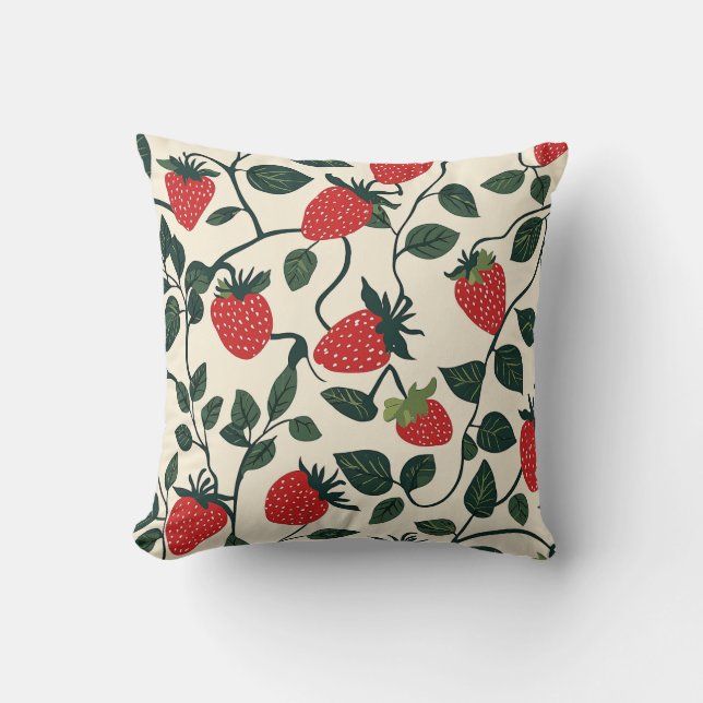 Strawberry Vine Pattern Throw Pillow (Front)