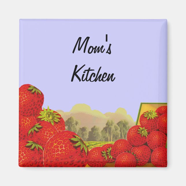 Strawberry Vintage Crate Art Custom Kitchen Magnet (Front)