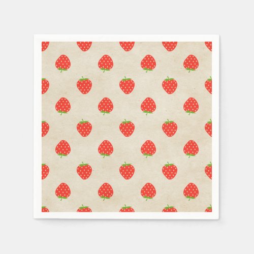 Strawberry Vintage Girly Rustic Strawberries Print Napkins