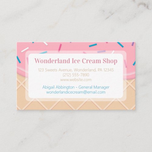 Strawberry Waffle Cone Ice Cream Business Card