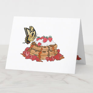 Strawberry Waffles and Butterfly Art Blank Letterpress Thank You Card