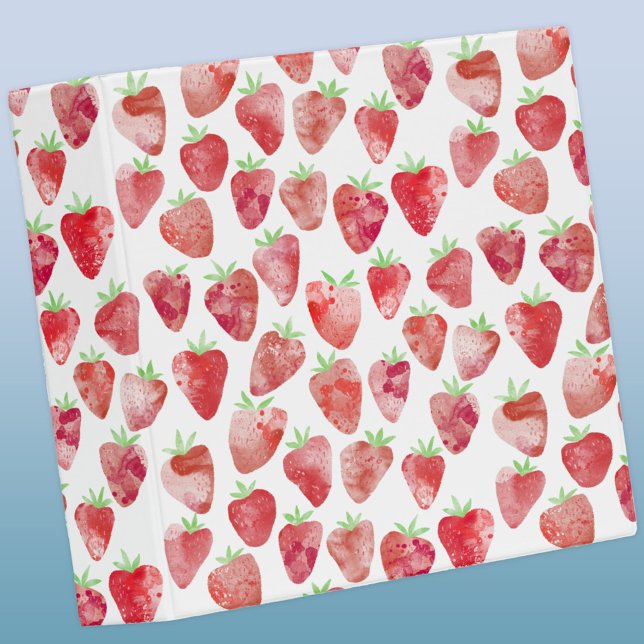 Strawberry Watercolor 3 Ring Binder (Watercolor strawberry pattern 3 ring binder)