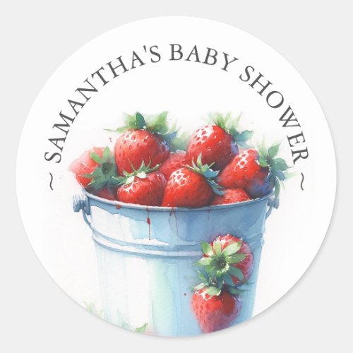 Strawberry Watercolor Baby Shower Classic Round Sticker