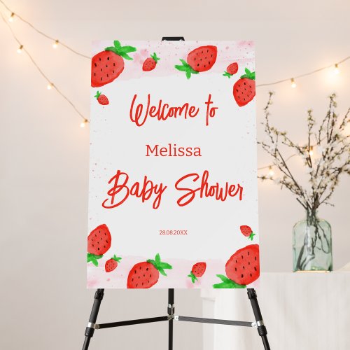 Strawberry Watercolor Baby Shower Red Welcome sign