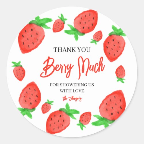 Strawberry Watercolor Baby Shower thank You Berry Classic Round Sticker