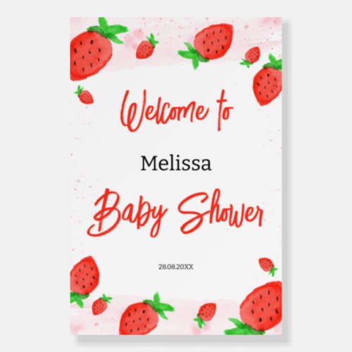 Strawberry Watercolor Baby Shower Welcome sign