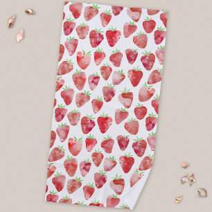Strawberry Watercolor Beach Towel