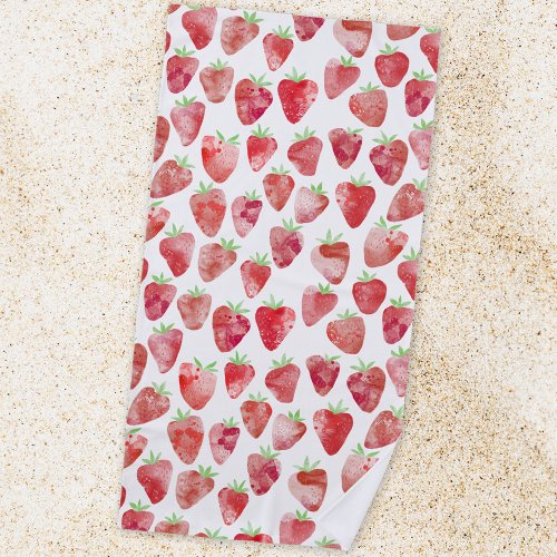 Strawberry Watercolor Beach Towel