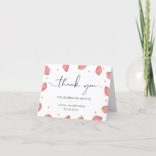Strawberry Watercolor Berry Sweet Thank You Card