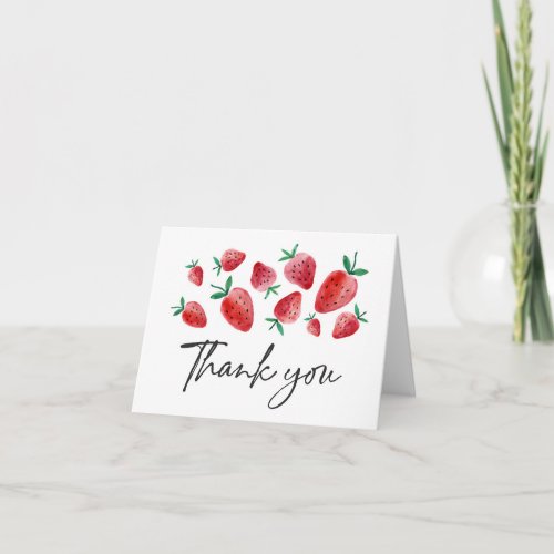 Strawberry Watercolor Berry Sweet Thank You Card