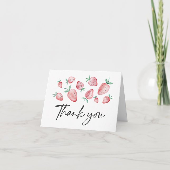 Strawberry Watercolor Berry Sweet Thank You Card (Front)