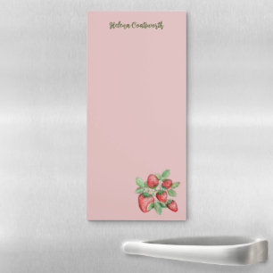 Strawberry Watercolor Blush Pink Spring Kitchen Magnetic Notepad