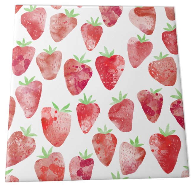 Strawberry Watercolor Ceramic Tile (Strawberry watercolor pattern ceramic tile)