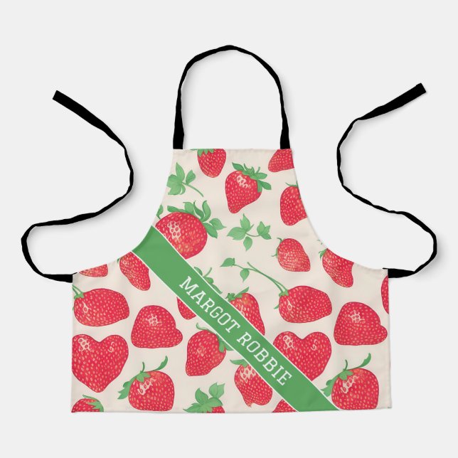 Strawberry Watercolor Colorful Pattern Apron (Front)