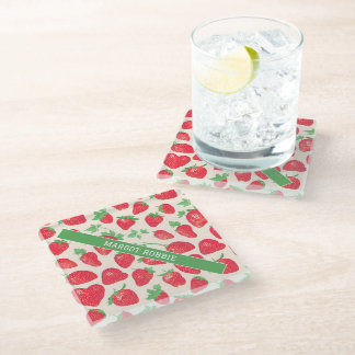 Strawberry Watercolor Colorful Pattern Glass Coaster