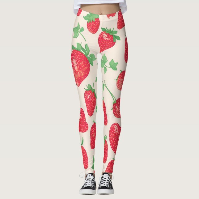 Strawberry Watercolor Colorful Pattern Leggings (Front)