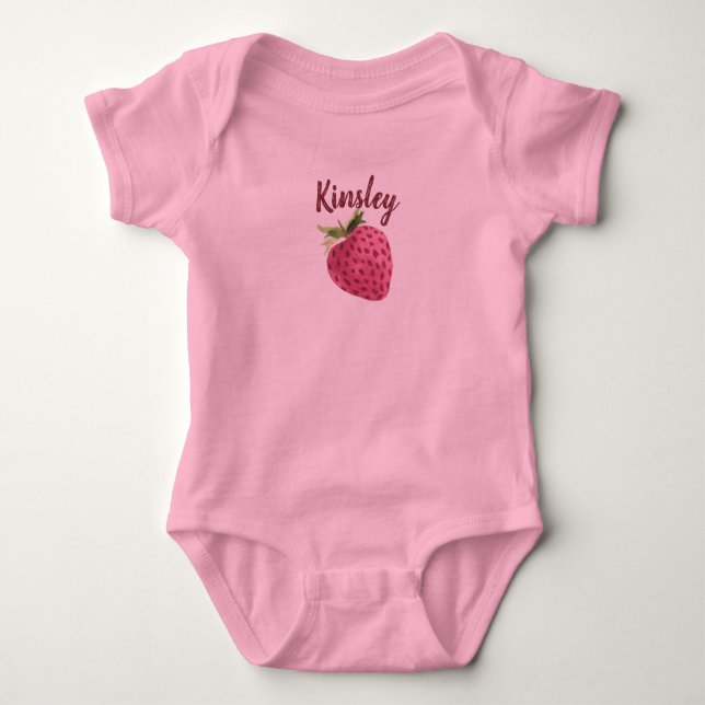 Strawberry Watercolor Customizable baby bodysuit (Front)
