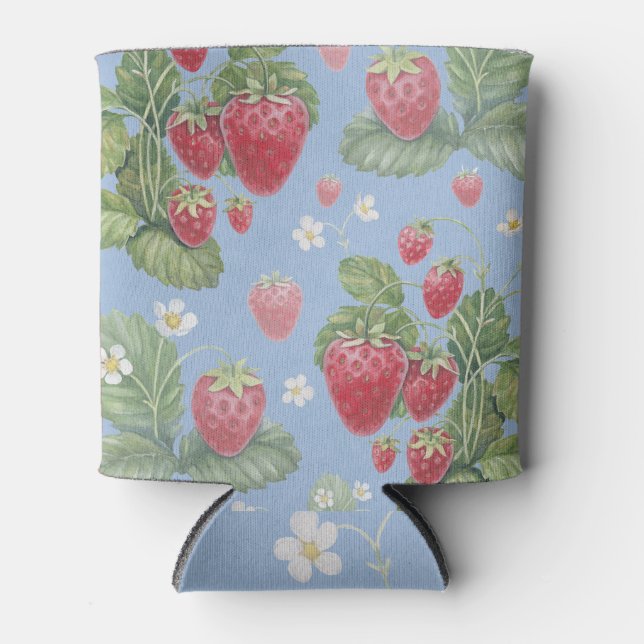 Strawberry Watercolor: Endless Pattern Can Cooler (Front)