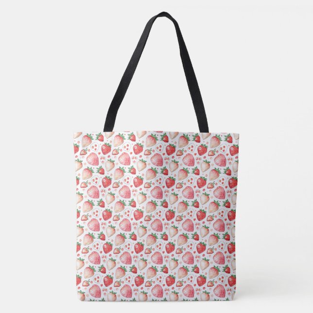 strawberry watercolor expression tote bag (Front)