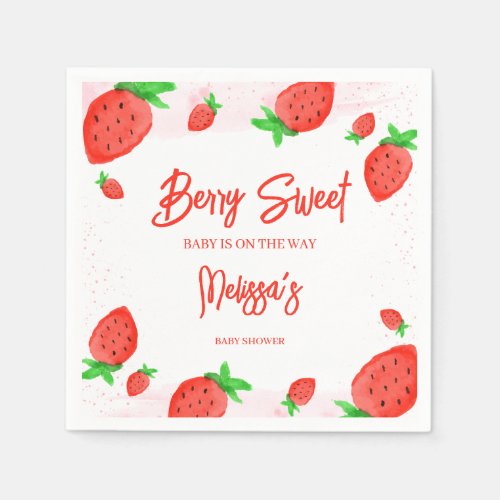 Strawberry Watercolor Girl Baby Shower Berry Sweet Napkins