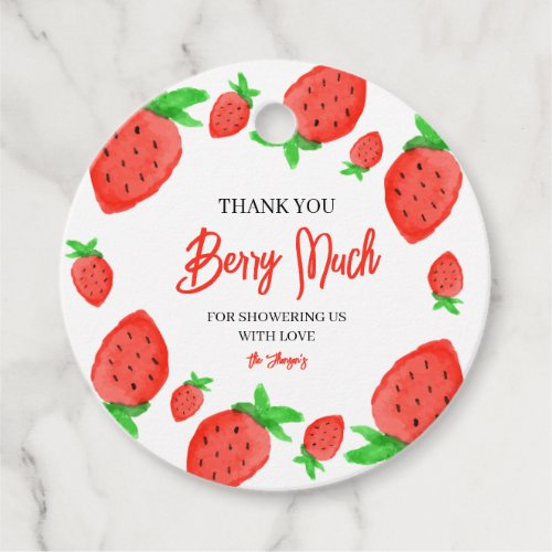 Strawberry Watercolor Girl Baby Shower Thank You Favor Tags