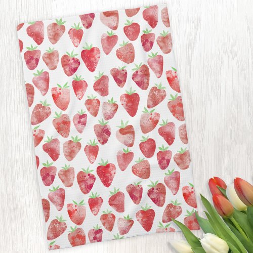 Strawberry Watercolor Kitchen Towel