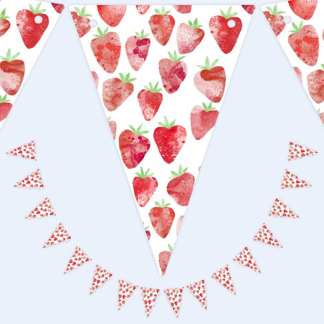 Strawberry Watercolor Party Bunting Flags (Strawberry watercolor party bunting flag decor)