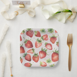 Strawberry Watercolor Pattern Paper Plates