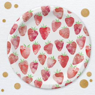 Strawberry Watercolor Pattern Paper Plates