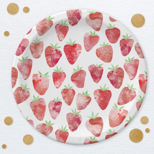 Strawberry Watercolor Pattern Paper Plates