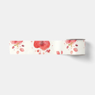 Strawberry Watercolor Pattern Red Fruit Art Satin Ribbon