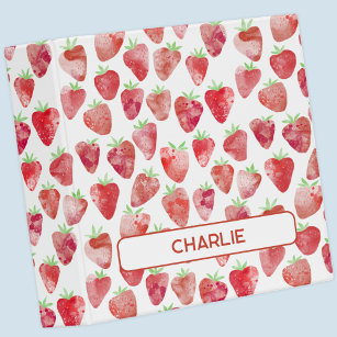 Strawberry Watercolor Personalized 3 Ring Binder