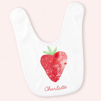 Strawberry Watercolor Personalized Baby Bib by Squirrell at Zazzle
