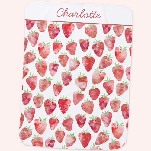 Strawberry Watercolor Personalized Baby Blanket