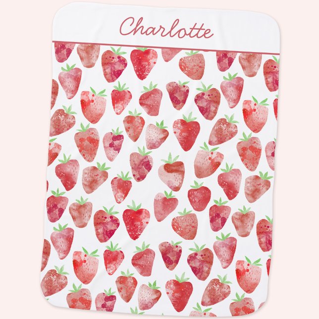 Strawberry Watercolor Personalized Baby Blanket (Creator Uploaded)