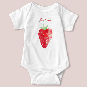Strawberry Watercolor Personalized Baby Bodysuit