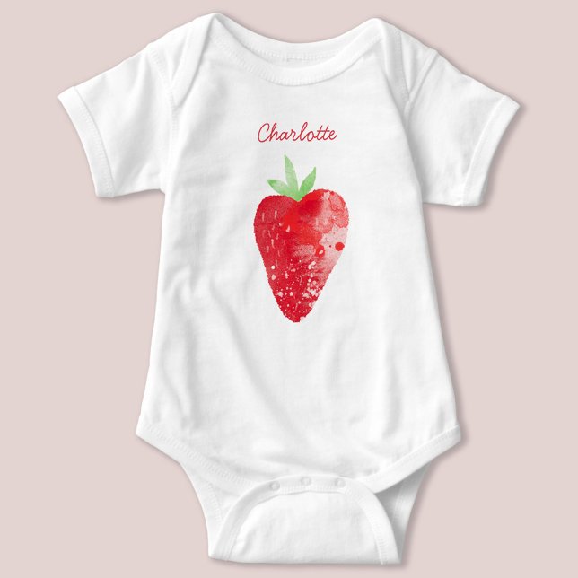 Strawberry Watercolor Personalized Baby Bodysuit (Creator Uploaded)